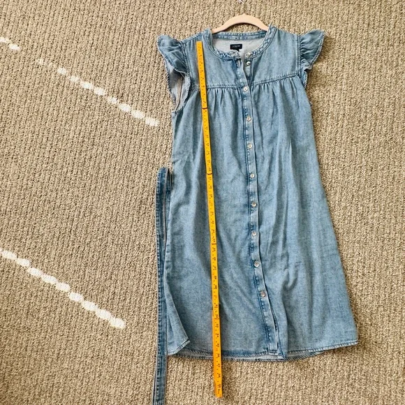 J. Crew Factory Light Blue Denim Midi Button-Front Dress with Tie Belt - Picture 2 of 7